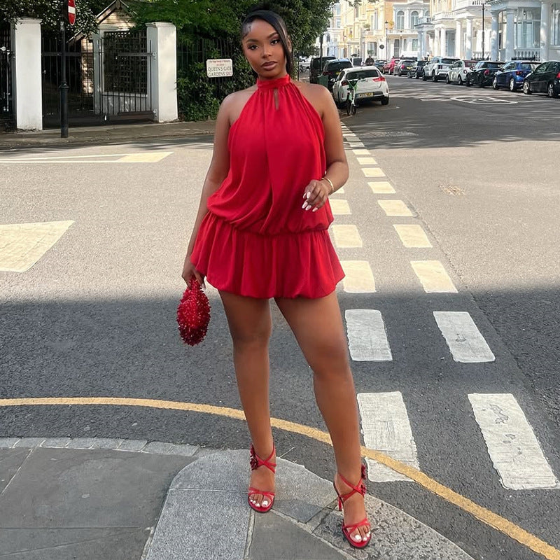 European and american cross-border women's fashion  summer new sexy elegant sleeveless tie-back open back short cami dress