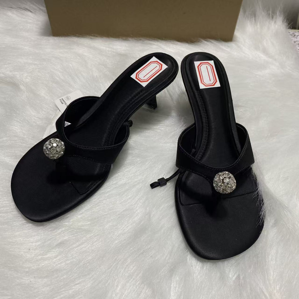 Za2025summer herringbone sandals round toe rhinestone low heel sandals women's fashion style daily sandals women's outwear