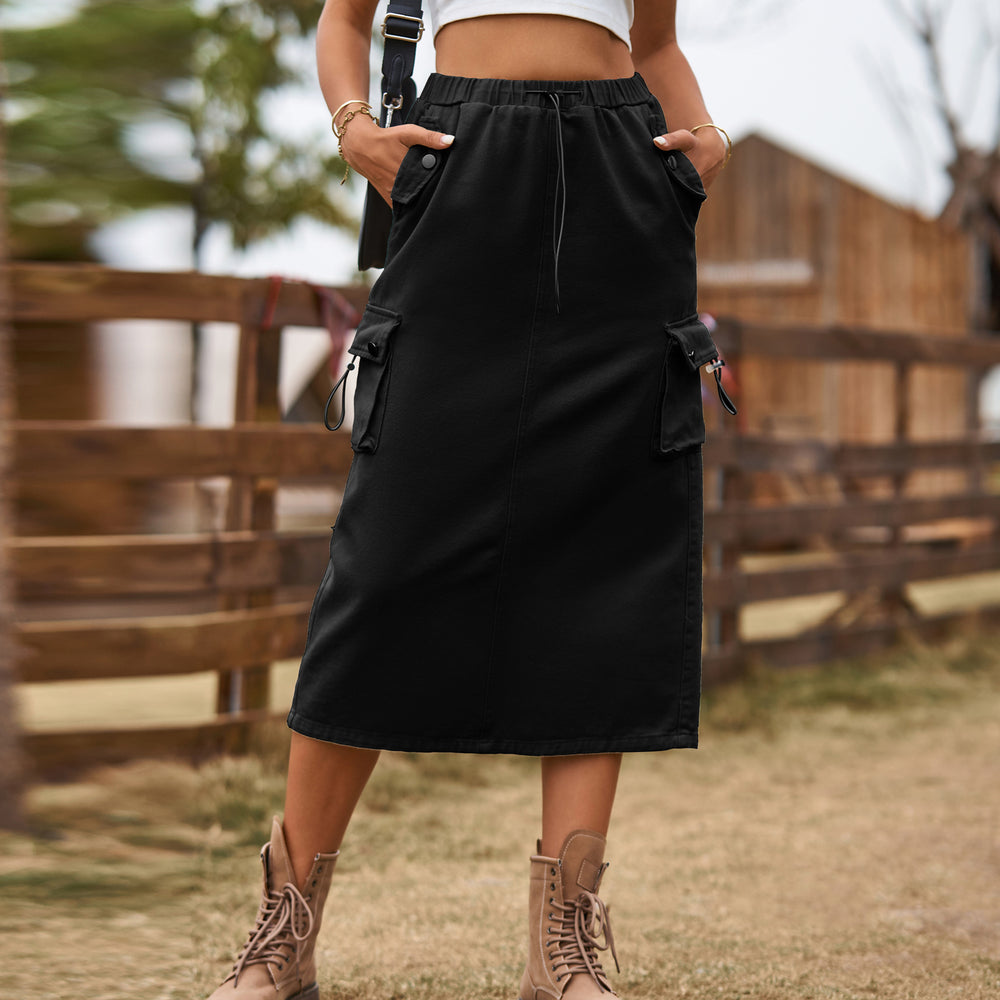 European and american cross-border e-commerce women's apparel: new heavy-duty drawstring design denim work skirt/utility skirt for independent websites and