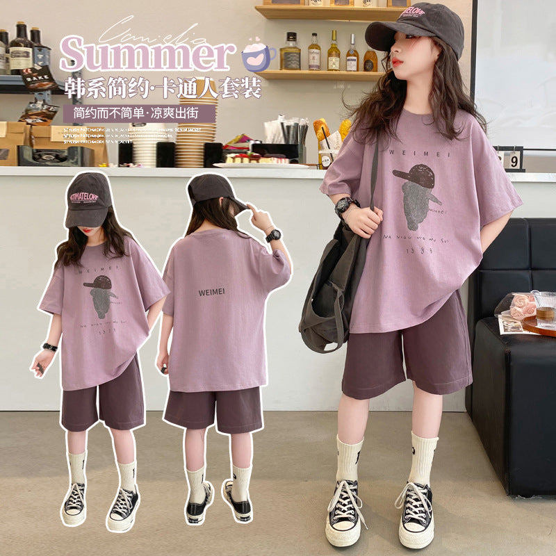 Girls' casual short-sleeve t-shirt set - summer  new collection - kids' summer outfit - big girls' shorts - stylish & sporty for girls