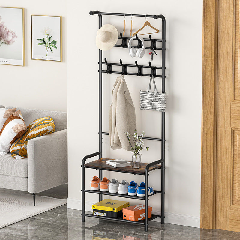Simple floor coat rack shoe rack integrated combination household shoe rack bedroom living room hanger foyer shoe rack
