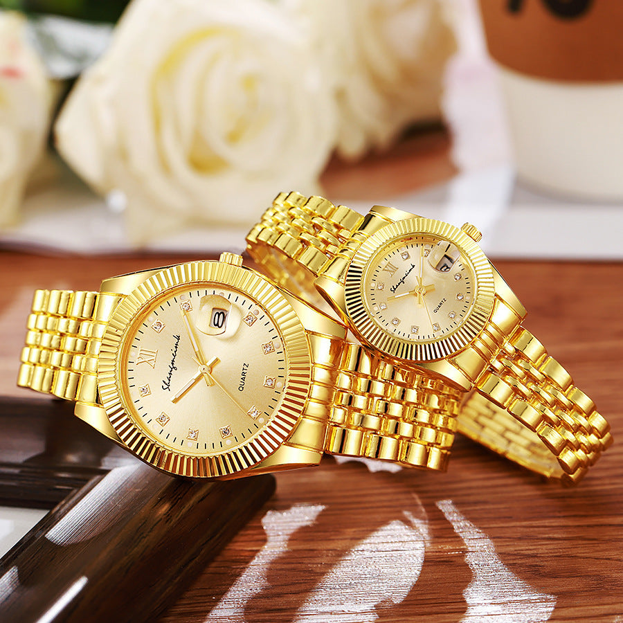 couple watch men's gold business retro elegant couple men's steel belt alloy easiest for matchfashion quartz watch