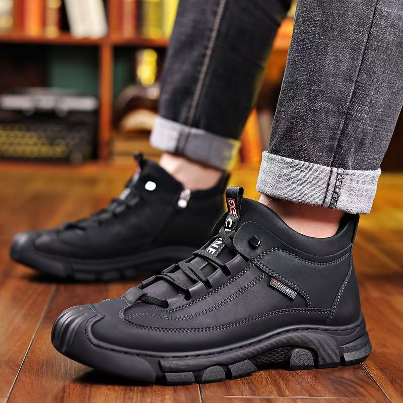Men's winter warm cotton shoes - fleece lined, non-slip, casual high-top cotton shoes for men, elderly cotton shoes, men's leather cotton shoes for seniors