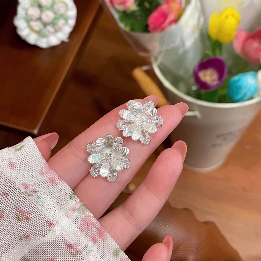 Spring silver double layer flower stud earrings 2026 new arrival elegance sense of design earrings elegant korean style easiest for match ear jewelry