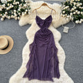 Goddess-style design: subtle twist knot cami dress - women's  summer collection - ruched waist, asymmetrical maxi dress