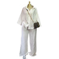 European and american women's clothing  autumn new collection: sweet & fresh, loose fit plus size shirt and high-waisted straight-leg pants two-piece set