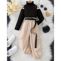 autumgirl handsome workwear pants two-piece set off-shoulder knittingtops belt casual jogger pants harem pants