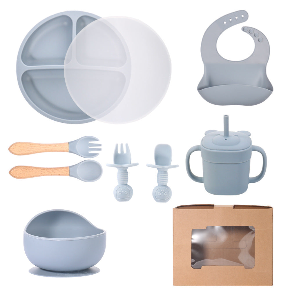 Children's silicone straw cup Baby bear baby drinking milk drinking cup Double handle anti-drop silicone feeding tableware