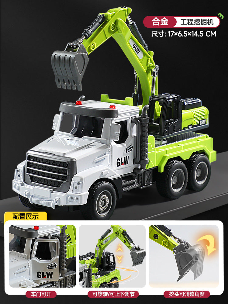 Kids' construction engineering toys - alloy dump truck, mixer truck, crane, excavator, log loader, and transporter - ages 3-6