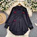 Frenchniche stylesense of designstereoflowersshirtfemaleautumlooseslimming lookfashionable age reduction chicaccessible luxurytops