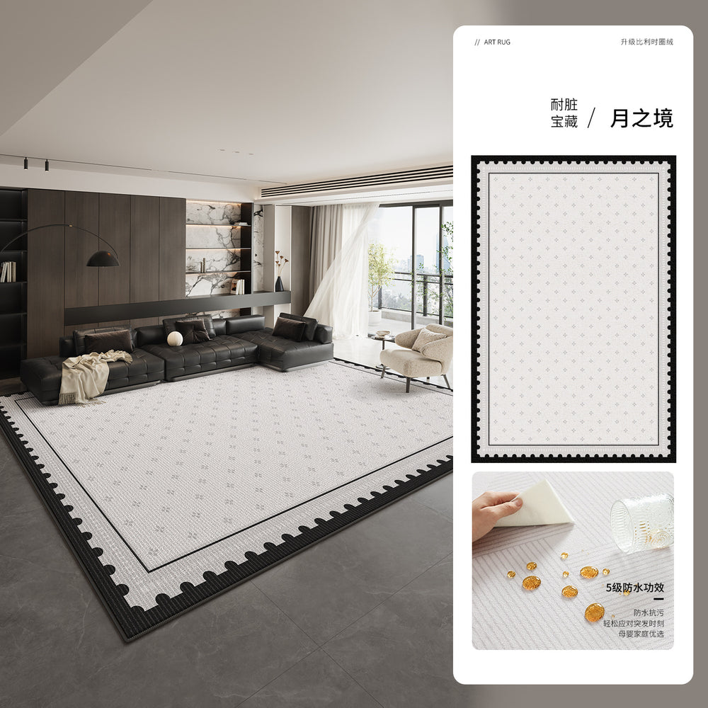 Carpet living room 2026 new french style black and white grids waterproof washable bedroom bedside sofa floor mat