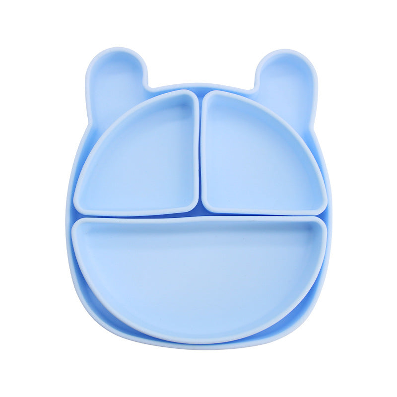 Children's silicone grid plate set cat rabbit bear cute wind portable tableware baby complementary food training bowl set
