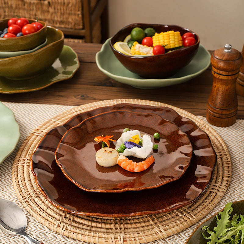 Stylish special-shaped bowls, plates, dishes, retro, good-looking restaurants, hotels, for home, steak plates, desserts, pastries, rice bowls