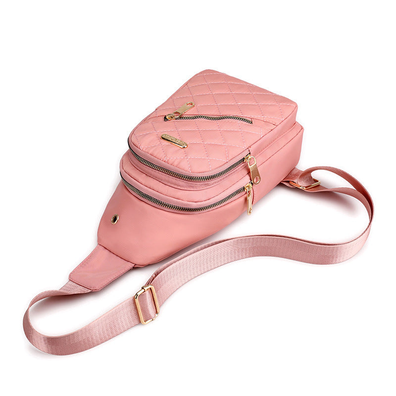2023 new diagonal span women's breast bag fashion embroidered thread rhombus shoulder messenger bag street nylon simple chest bag