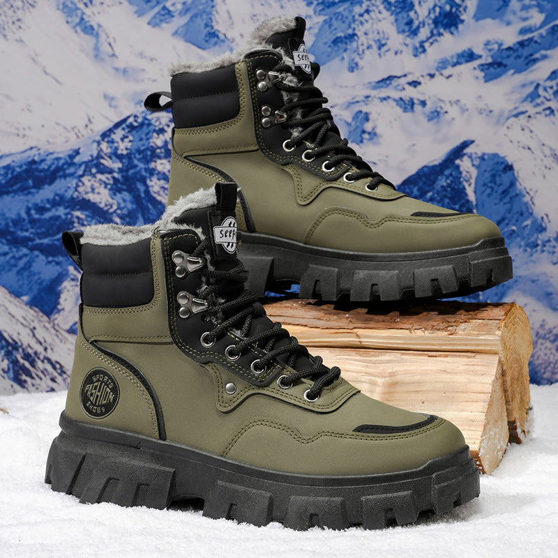 Men's martin boots high-top winter fleece-lined warm cotton shoes outdoor waterproof non-slip shearling northeast snow boots