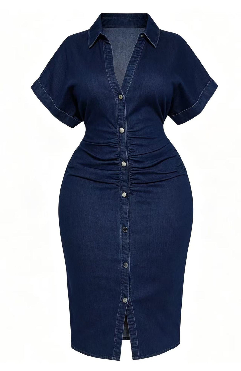 Amazon cross-border fashion: new european and american summer short-sleeve denim button-down dress for women, plus size available