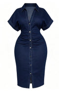 Amazon cross-border fashion: new european and american summer short-sleeve denim button-down dress for women, plus size available