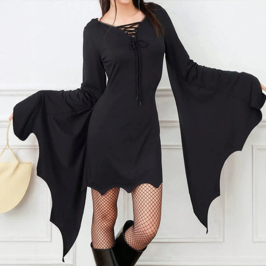 Amazon fashionnew arrivalexportprinting gothic style asymmetrical hem halloween women's hip-hugging dress