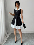 Sleeveless tweed style silmdress women's  summer waist slimming lookelegant hem contrast color vest short skirt