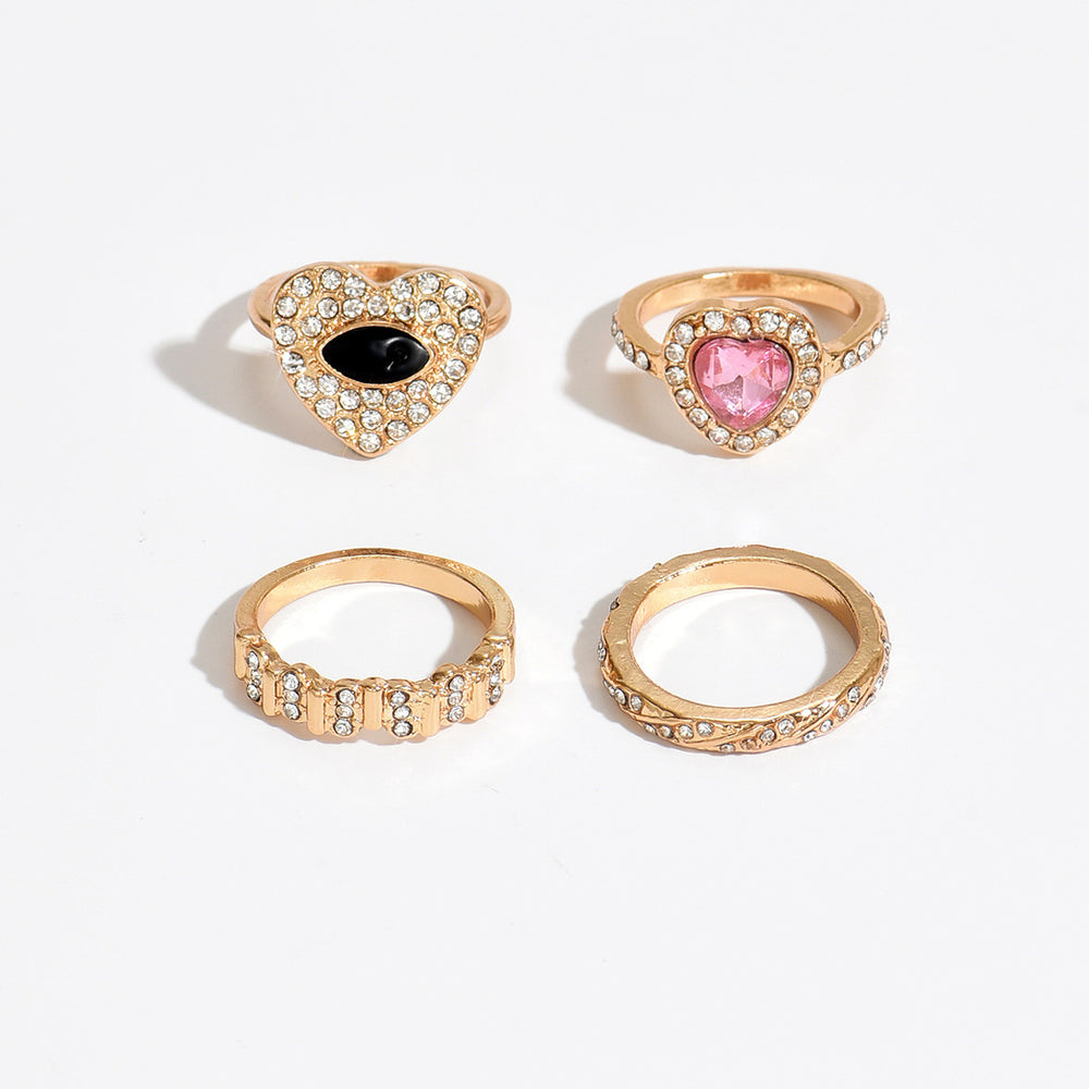 Wholesale devil's eye women's rings - unique design heart-shaped full diamond light luxury geometric spiral finger rings jewelry