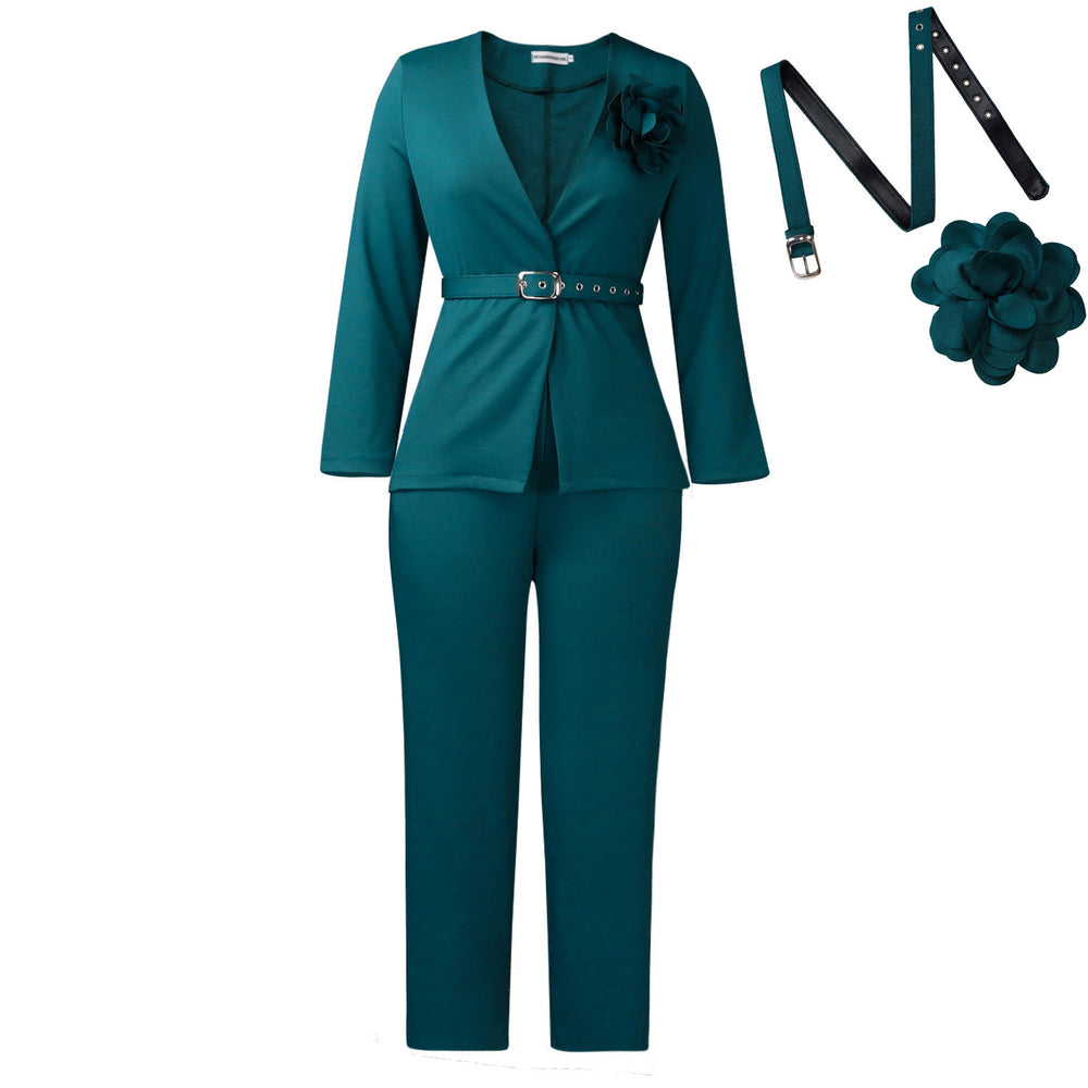 D3343 european and american cross-border women's fashion  autumn/winter new solid color stylish suit pants two-piece set african outfit