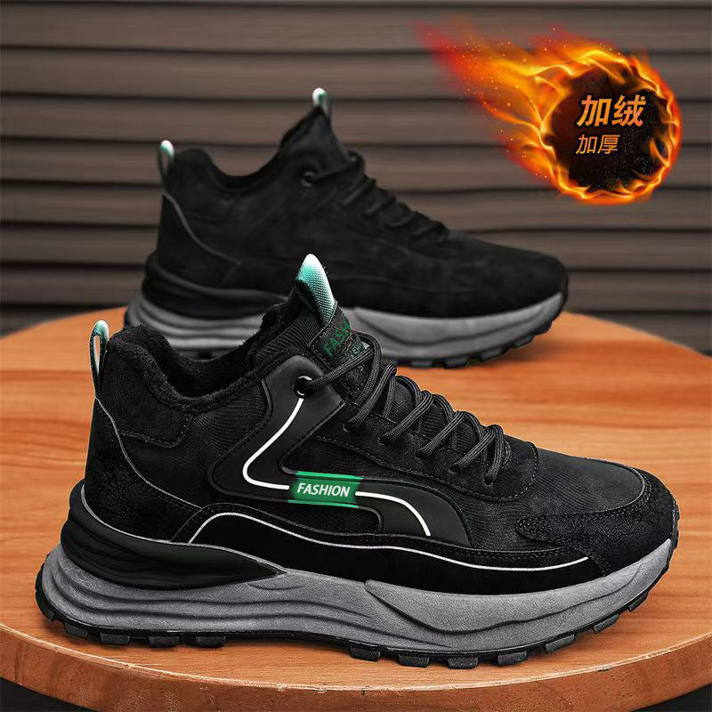 Winter new men's shoes: fleece-lined, warm, double-layer cotton shoes for men - waterproof, slip-resistant, work safety, wear-resistant, thick-soled athletic shoes