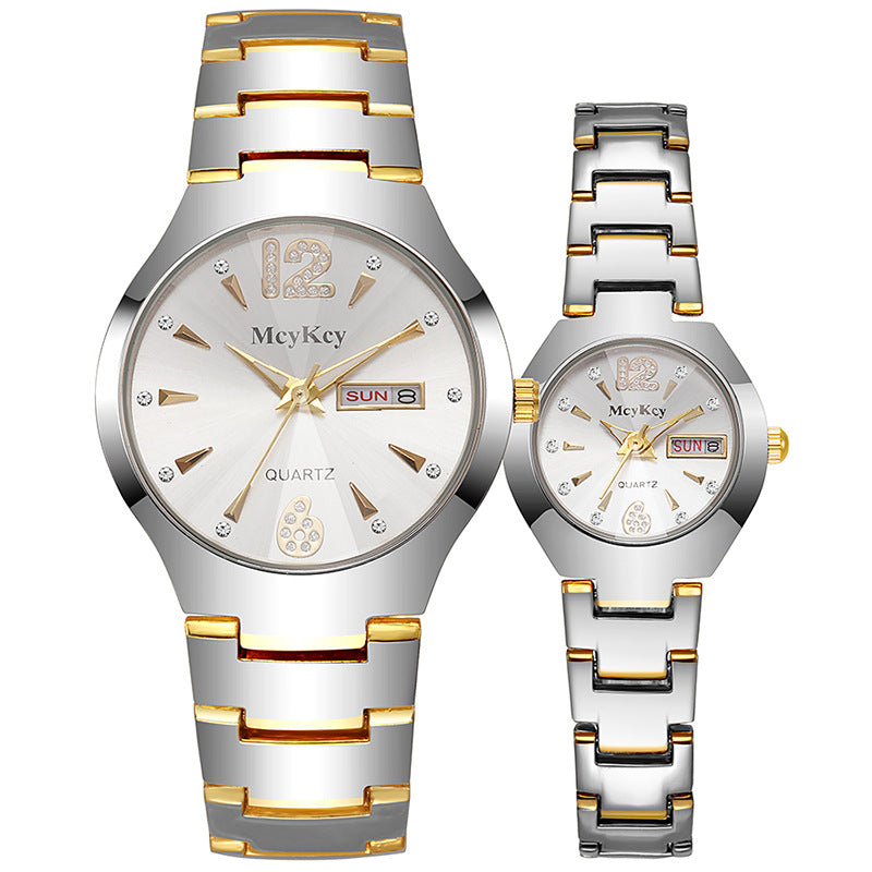 Mcykcy watch tungsten steel men's watch digital round quartz watch quartz gold and silver gold stainless steel