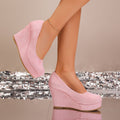 export women's  round toe suede fashion flats slip-on wedge heel platform high heel plus size women's shoes