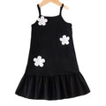 Girl's a-line sundress with 3d floral appliqués - black and white color block, perfect for a fresh summer look