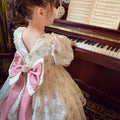 Girls' princess dress summer outfit  new style chic children's floral dress little girl bowknot puff sleeve dress