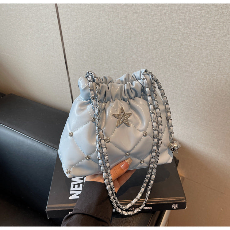 Cross-border niche bags women's 2025 new summer versatile diamond chain messenger bag casual explosive bucket bag