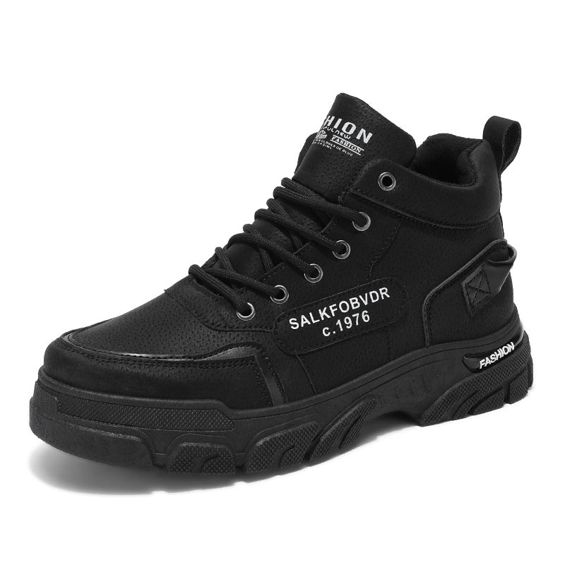 2025 autumn men's martin boots mid-cut retro british style work boots trendy high-top boots chunky sole casual shoes