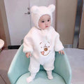 Newborn baby autumn/winter fleece-lined long-sleeve romper - cute cartoon design, super adorable winter outfit, outdoor bodysuit