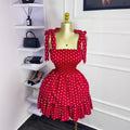 European and american cross-border women's fashion  summer new arrival: polka dot sleeveless butterfly tie waist puffy mini dress