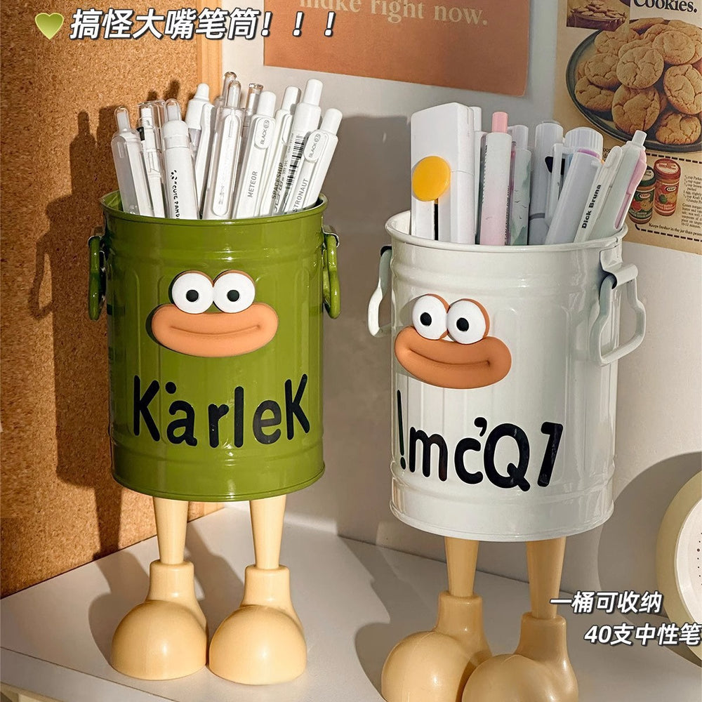 High-value, cartoon-themed pen holder - stylish, large capacity, cute, minimalist, retro storage bucket for students, desks, and offices