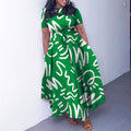 D3323 cross-border women's fashion  new arrival: elegant tie-waist african print short-sleeve maxi dress for export