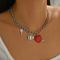 Sweater accessories necklace wholesale european and american cross-border jewelry punk heart sweet cool style high-end pendant clavicle chain for women