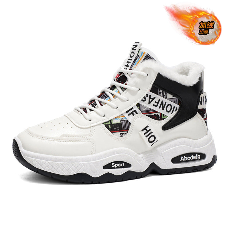 2025 winter men's fleece-lined high-top sneakers: trendy, versatile, chunky sole casual dad shoes for men