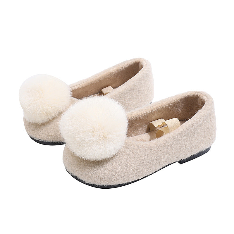 Vancahao girlfall and winterfleece-lined lambswool outwear cotton shoes new arrival fur ball slip-on cute fur shoes