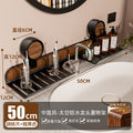 Walnut suction cup bathroom organizer - no drilling required - over-mirror faucet & vanity storage shelf