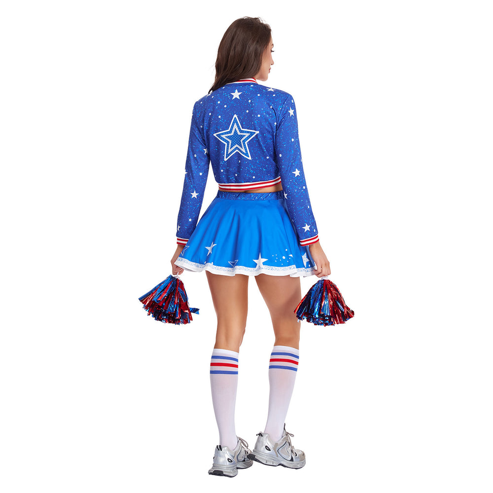 Blue cheerleading costume for women - halloween adult outfit, football cheerleader, racing suit, performance stage wear