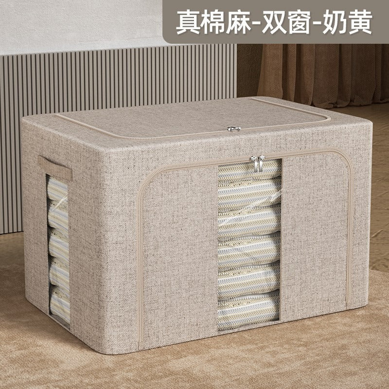 Real cotton and linen thickened clothes storage box Fabric clothing finishing box Foldable household goods large-capacity Baina box