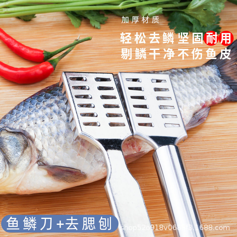 430 stainless steel round tube handle with handle square head fish scale planer kitchen convenient for home fish gill scraper fish brush