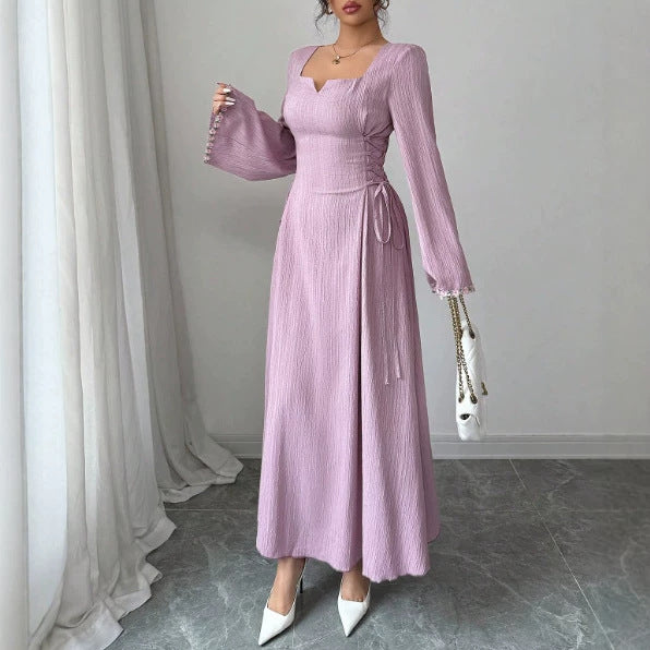 women's purple woven wrap dress with ruffle sleeves - summer sleeve dress