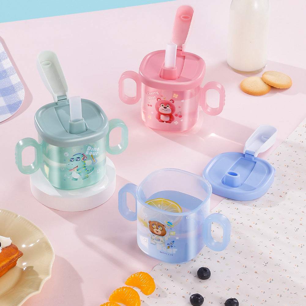 Kids' milk cup, big baby bottle, straw cup, plastic cartoon drinking cup, learning cup, direct drinking cup, milk cup, drop-proof
