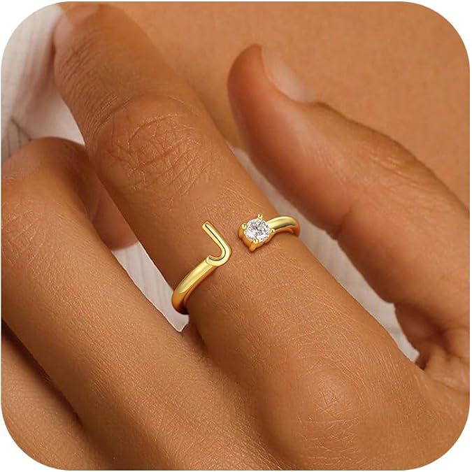Aliexpress letter rings - 26 letters a-z gold 18k gold plated unisex rings creative finger rings wholesale jewelry