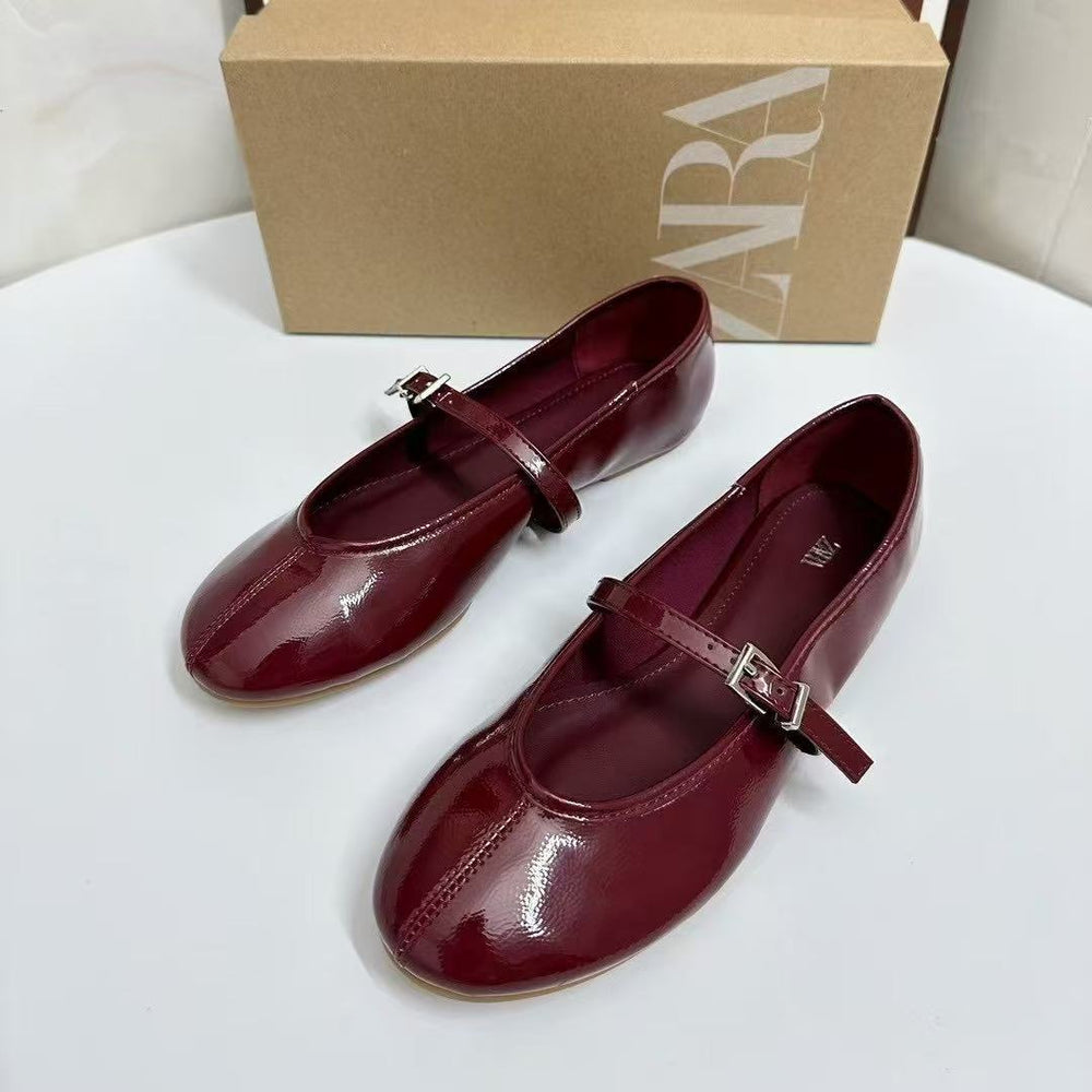 Za2025new arrival women's shoes with toe cap and one buckle strap shallow mouth mary jane flats women's flatseasiest for match little red shoes evening breeze