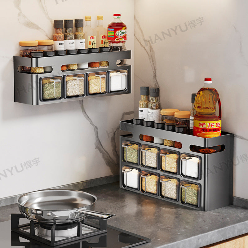 Kitchen seasoning rack No punching Wall hanging Multifunctional seasoning combination set Seasoning box can Kitchen household