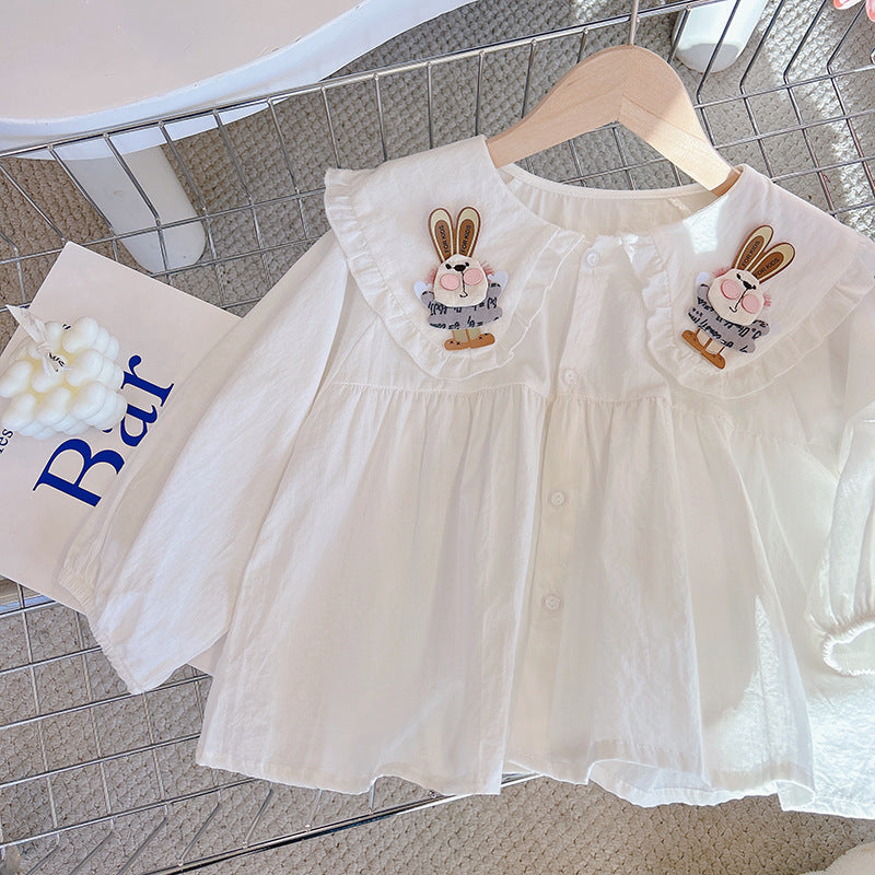 new arrivalpure cottongirlsshirtshirtspring & falllong sleevesstereo rabbit doll collar lace style princess shirt