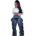 European and american style women's denim cargo pants -  cross-border fashion, streetwear-inspired, multi-pocket design, straight-leg trousers